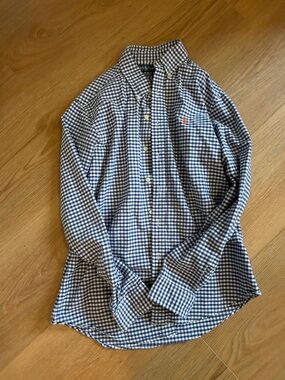 Ralph Lauren Navy and White Gingham Button-Down Shirt